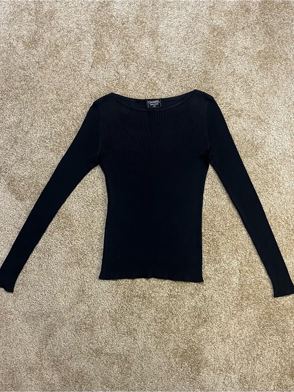 Vintage 90’s CHANEL Black Ribbed Slim-Fit Long Sleeve Top
